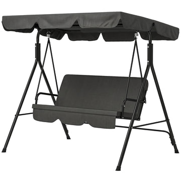 3-Seater Outdoor Porch Swing with Adjustable Canopy, Patio Swing Chair for Garden, Poolside, Backyard, Black
