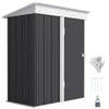 Outdoor Storage Shed, Steel Lean-to Shed with Adjustable Shelf, Lock, Gloves, 5'x3'x6', Dark Grey