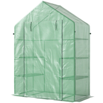 3-Tier Mini Greenhouse, Walk-in Greenhouse, Garden Hot House with 4 Shelves, Roll-Up Door and Weatherized Cover, 56