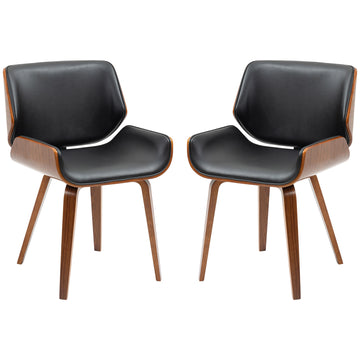 Dining Chairs Set of 2, PU Leather Kitchen Chairs with Upholstered Seats and Solid Wood Legs for Dining Room, Black