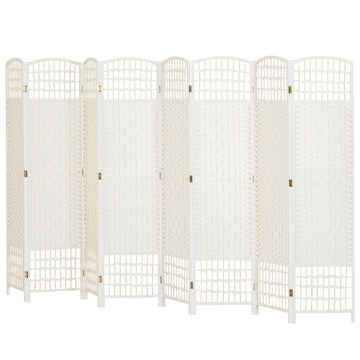 8 Panel Folding Room Divider, Portable Privacy Screen, Wave Fiber Room Partition for Home Office, White