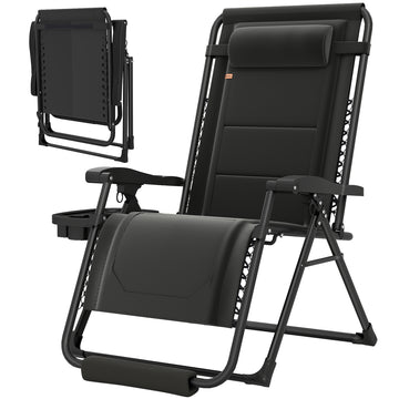 Zero Gravity Chair, Reclining Outdoor Lounger Chair with Cup Holder, 400 LBS Capacity, Black