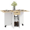 Folding Dining Table, Space Saving Drop Leaf Table with Drawer and Storage Shelves for Kitchen, Dining Room, Oak