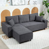 Corner Sofa with Changeable Chaise, Corduroy L-Shaped Sectional Sofa with Pocket Spring, 2 Pillows