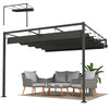 10' x 10' Retractable Pergola Canopy, Wall-Mounted Pergola, Outdoor Sun Shade Shelter for Garden, Balcony, Dark Grey
