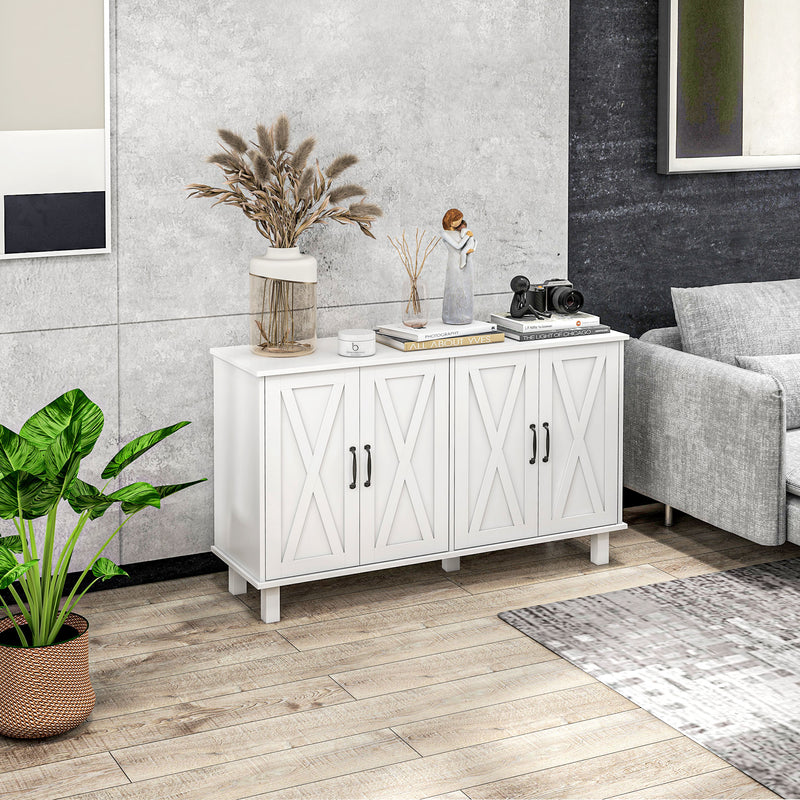 Kitchen Sideboard Cabinet with 4 Barn Doors and 2 Adjustable Shelves, Buffet Table for Living Room, Hallway