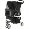 3 Wheels Foldable Dog Stroller with Storage Basket, Adjustable Canopy, Cupholder for Miniature and Small Dogs, Black