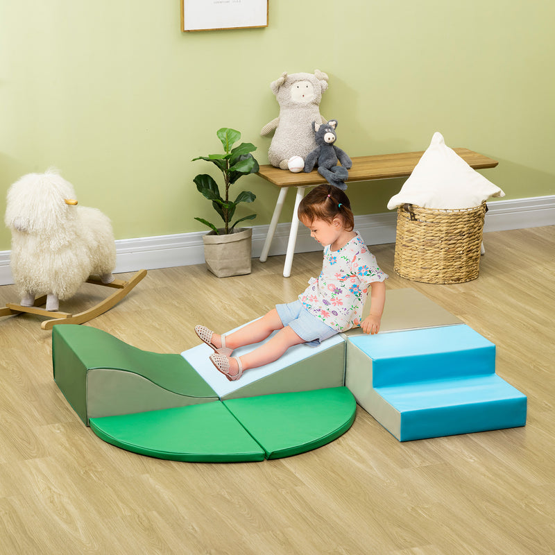 Qaba 6-Piece Soft Play for 12-36 Months Toddlers to Climb, Crawl, Slide, Blue, Green