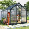 6' x 10' x 6.6' Polycarbonate Greenhouse, Walk-In Green House Kit Garden, Plants Grow, Galvanized Sheet Aluminum Frame with Rain Gutter, Vents and Sliding Door