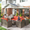 6 Pieces Wicker Patio Furniture Set with Cushions, 7-Seater Rattan Patio Sofa Set with Storage Table
