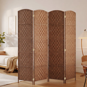 Paravent pliable de 6 pi, cloison murale à 4 panneaux avec cadre en bois pour chambre, bureau à domicile, naturel
