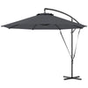9.5' Cantilever Umbrella with Wind Protection Strap and Cover, Hanging Umbrella with Crank and Cross Base, UPF 50+, Grey