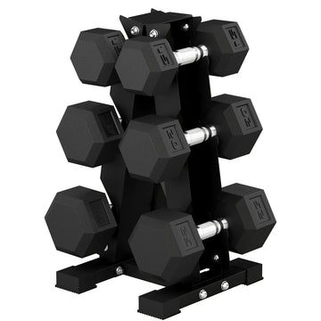 Soozier Hex Dumbbell Weight Set with Vertical Rack, 120lbs Rubber-Coated Dumbbells with Non-Slip Handles