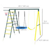 4 in 1 Swing Set for Kids with Saucer Swing, Seat, Climbing Ladder/Net, Basketball Hoop for 3-8 Years Old, Yellow