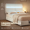 Queen Size Bed Frame with Charging Station, LED Lights, Adjustable Headboard, Upholstered Platform Bed Frame White