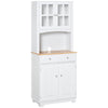 Coastal Style Kitchen Buffet and Hutch Wooden Storage Cupboard with Framed Glass Door LouveredCabinet Drawers Microwave Space for Dining Room Living Room White