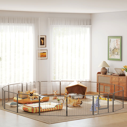 Heavy Duty Dog Playpen, 16 Panels Pet Playpen Dog Fence, Portable Puppy Exercise Pen, with 2 Doors Locking Latch, Outdoor or Indoor Use 23.5
