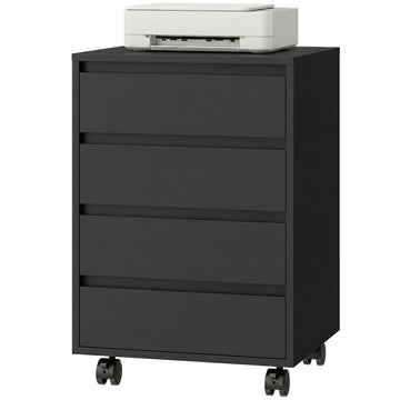 4 Drawer File Cabinet, Vertical Filing Cabinet with Wheels, Modern Printer Stand for Home Office, White