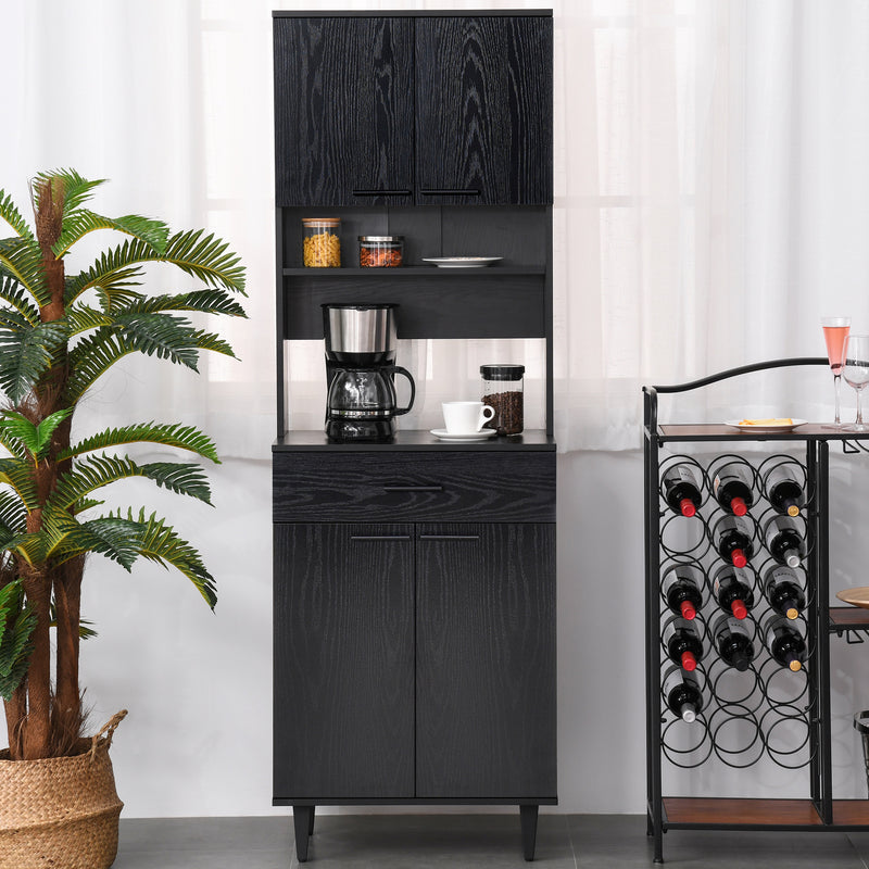 Modern Kitchen Buffet with Hutch Wooden Storage Cupboard with Microwave Counter 2 Cabinet and Drawer for Dining Room Living Room