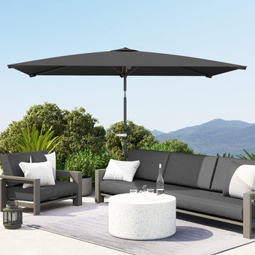 6.6x9.6ft Rectangle Aluminum Tilt Patio Umbrella, Garden Market Parasol, Outdoor Sunshade Canopy with Crank, Dark Grey