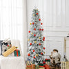 6ft Pencil Flocked Artificial Christmas Tree with 600 Branch Tips, Auto Open and Steel Base