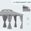 10' x 13' Patio Gazebo, Outdoor 2-Tiers Garden Canopy Yard Sunshade Shelter with Curtains, Dark Grey