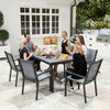7 Piece Outdoor Dining Set with Rectangular Table and 6 Stackable Chairs, for Backyard, Lawn, Deck, Balcony, Pool Side