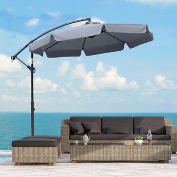 9FT Offset Hanging Patio Umbrella Cantilever Umbrella with Easy Tilt Adjustment, Cross Base and 8 Ribs for Backyard, Poolside, Lawn and Garden, Dark Grey