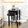 Side Table Set of 2, End Tables with Drawer and Bottom Shelf, 2-tier Nightstand for Bedroom, Living Room, Black
