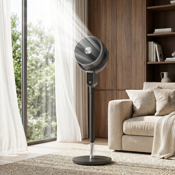 20dB Standing Fan for Bedroom, 70°+90° Auto Oscillating Fan with 8 Speeds, Remote Control, 12H Timer, Adjustable Height