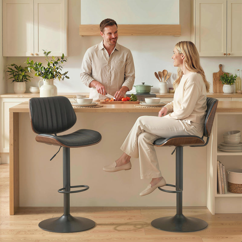 Bar Stools Set of 2, Swivel Counter Height Barstools with Back, Adjustable Height, Black