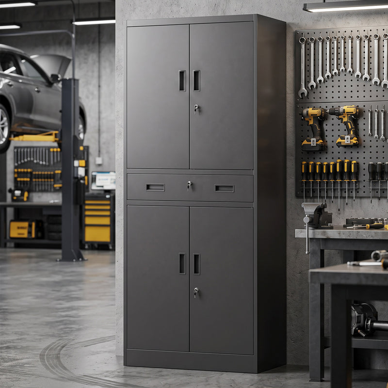Metal Storage Cabinet with Locking Doors and Drawer, 71