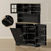 Kitchen Pantry Cabinet with Charging Station, 7 Gallon Trash Can Cabinet, Adjustable Shelves and Acrylic Doors, Black