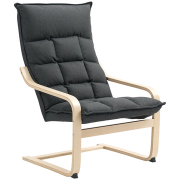 Modern Armchair, Upholstered Accent Chair with Curved Leg and Arm, Leisure Lounge Chair for Living Room, Dark Grey