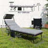 Outdoor Chaise Lounge Chairs, 2 PCS Folding Lounge Chairs with Adjustable 5-Position, Cushion, Canopy, Side Pocket
