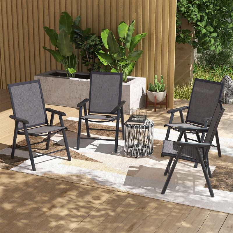 2-Piece Folding Chair Set for Relaxing on Patio Balcony Garden, Comfortable Outdoor Furniture with Armrests, Dark Grey