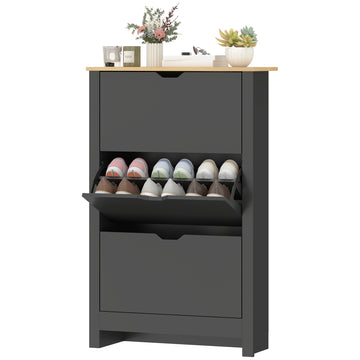 Shoe Storage Cabinet with 3 Flip Drawers and Adjustable Shelves for 18 Pairs of Shoes, Black
