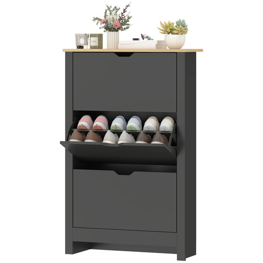 Shoe Storage Cabinet with 3 Flip Drawers and Adjustable Shelves for 18 Pairs of Shoes, Black
