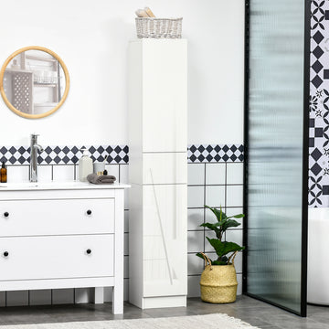 Tall Bathroom Cabinet, Narrow Bathroom Storage Cabinet with Doors, Drawer and Adjustable Shelves, High Gloss White