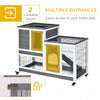 Wooden Rabbit Hutch, Indoor Bunny Cage with Wheels, Pull Out Trays, Run, Grey