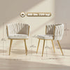 Modern Dining Chairs Set of 2, Velvet-Feel Upholstered Kitchen Chairs with Woven Backrest and Metal Legs, Cream White