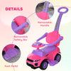 3 in 1 Kid Ride on Push Car Sliding Car, Ride on Toy for Boy Girl Toddlers 1-3 Years Old, with Horn Music Light Function Secure Bar, Pink