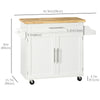 Kitchen Island with Storage, Rolling Cart Trolley with Rubberwood Top, Adjustable Shelf, Drawer, Spice Rack, White