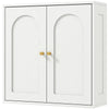 Medicine Cabinet, Modern Bathroom Wall Cabinet with 2 Arched Doors and Gold Handles, White Wood Grain
