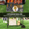 Portable Outdoor Charcoal BBQ Grill with Offset Smoker, Barbecue Grill with Spacious Cooking Area, 2 Shelves, Thermometer, Wheels for Patio Backyard Party, Black