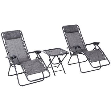 Zero Gravity Chair Set of 2 Patio Chair with Side Table Cupholders and Pillows for Pool, Backyard, Lawn, Dark Grey
