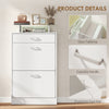 Shoe Cabinet, Slim Shoe Organizer Cabinet with 2 Flip Drawers, Adjustable Shelves, Drawer and Glass Top