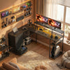 Gaming Desk with Power Outlets LED Lights Computer Desk with Drawers Monitor Stand 61