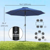 10' x 8' Round Market Umbrella, Patio Umbrella with Crank Handle and Tilt, Outdoor Parasol for Garden, Bench, Lawn, Blue