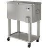 60 Quart Rolling Outdoor Cooler, Portable Rolling Patio Cooler Cart with Locking Wheels, Storage Shelf, Silver